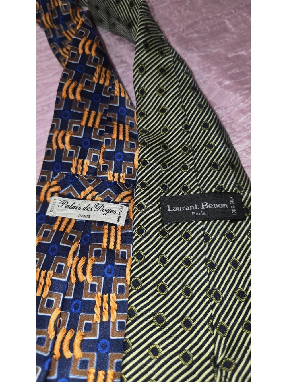 2 Men's Silk Ties Laurent Benon Palais des Doges Paris